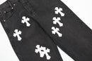 Calça Chrome Hearts Jeans Cross Patches Black White