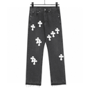 Calça Chrome Hearts Jeans Cross Patches Black White