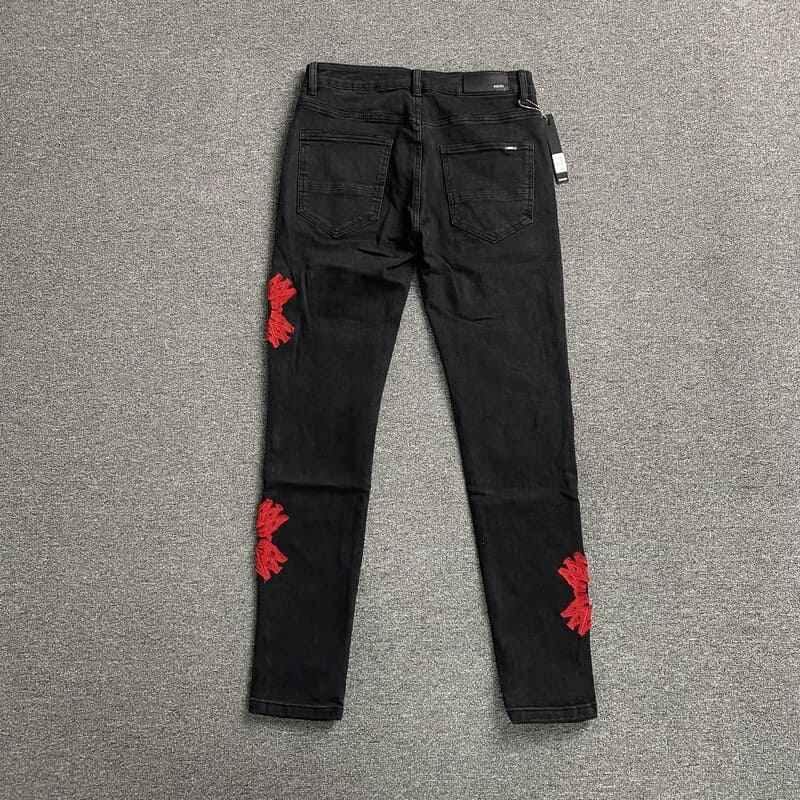 Calça Amiri Jeans Logo Preta/Vermelha